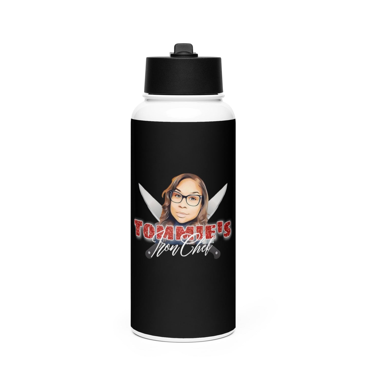 Chef Stef Stainless Steel Water Bottle with a straw lid
